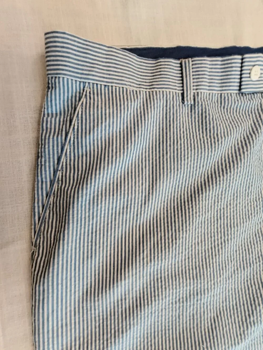 Linea Uomo Men Size 42X32 Pinstriped Cuffed Pants Blue/White